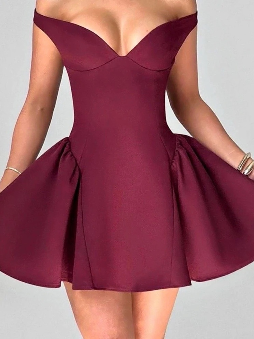 BABYBOO Burgundy Off-Shoulder Mini Dress